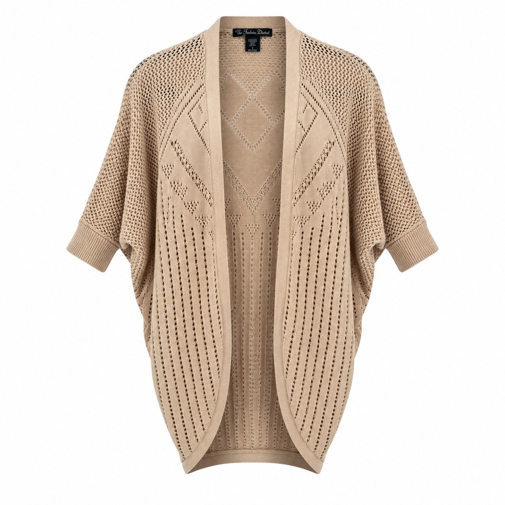 The Fashion District S Open Knit Cardigan Beige Crochet Boho Cocoon Dolman